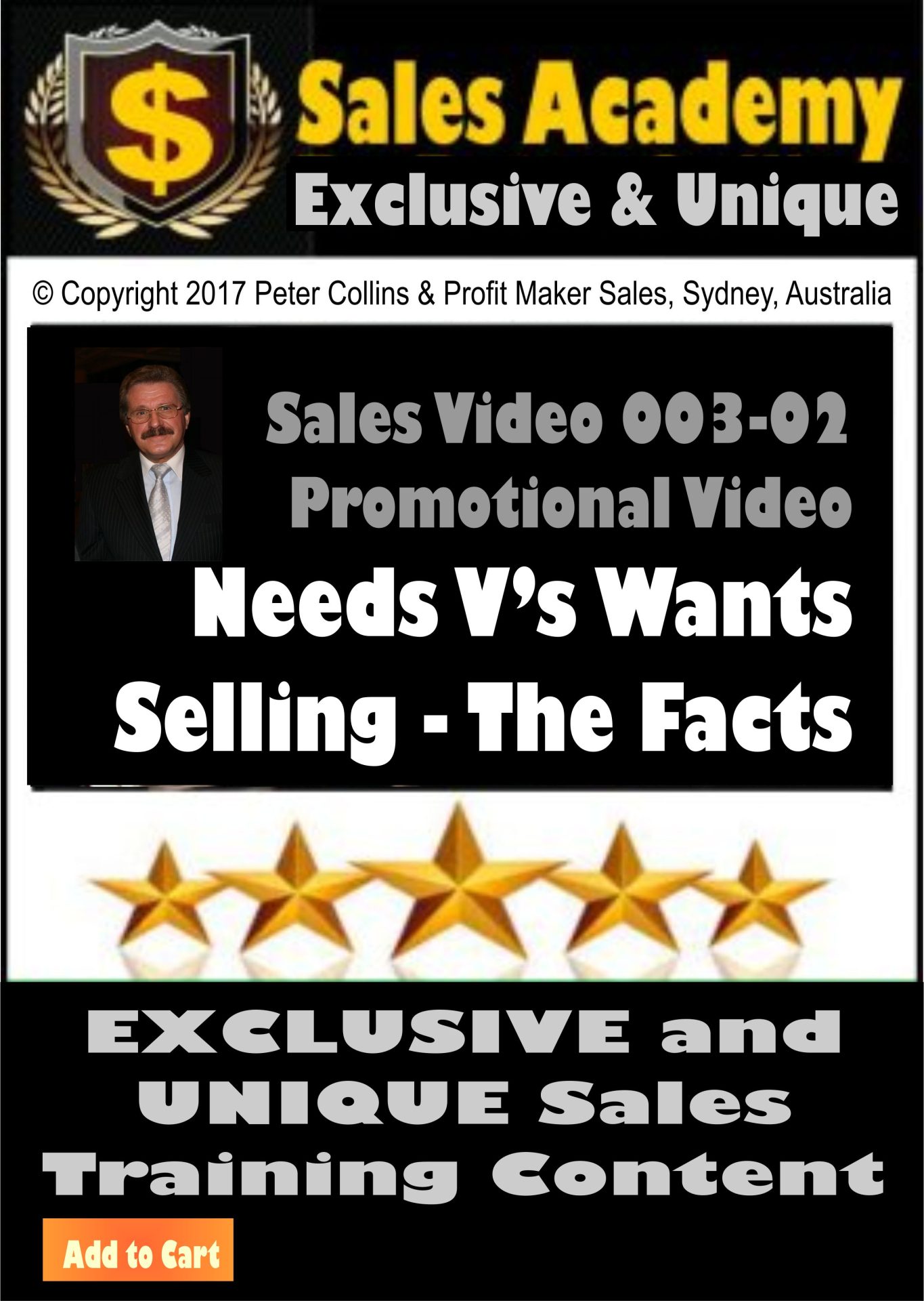 003-02 = Needs Selling V’s Wants Selling – The Facts – Video Sales Training – 20 Video’s – Around 2 Hours 40 Minutes